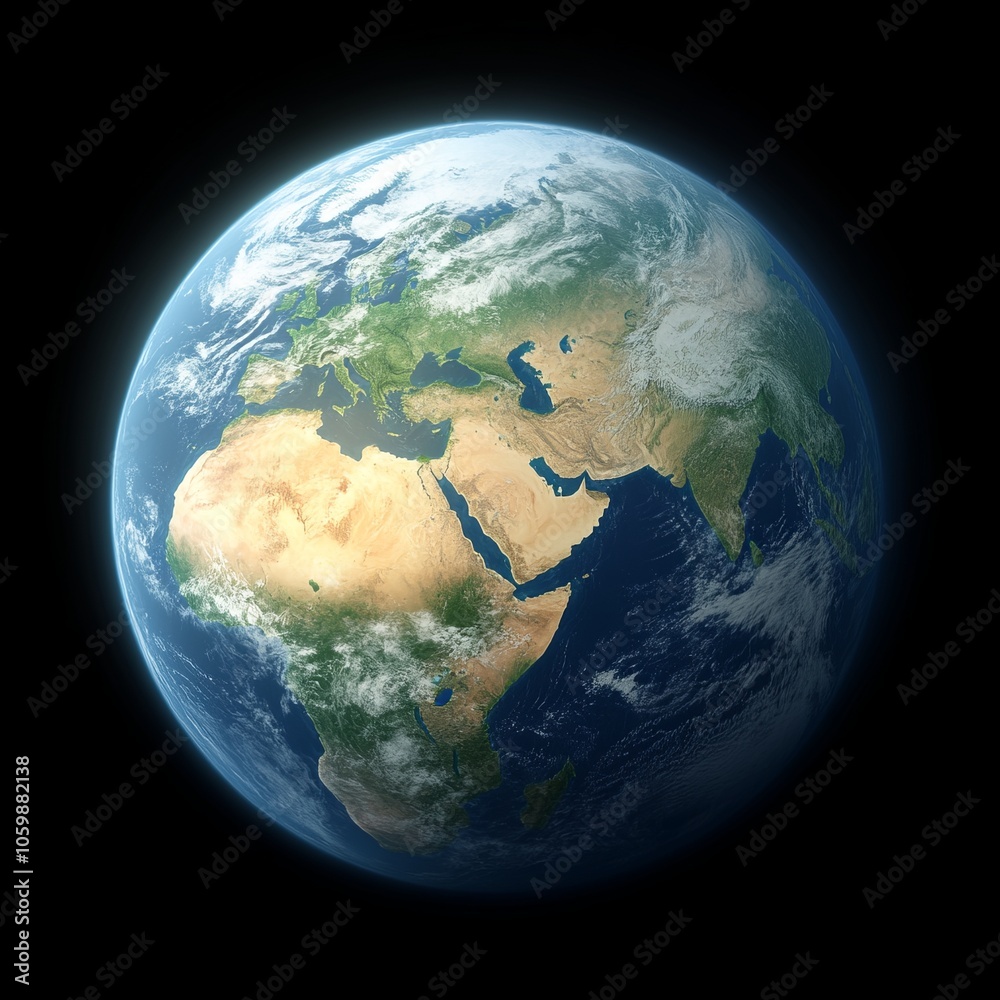 Fototapeta premium A detailed 3D rendering of planet Earth with continents, oceans, and clouds.