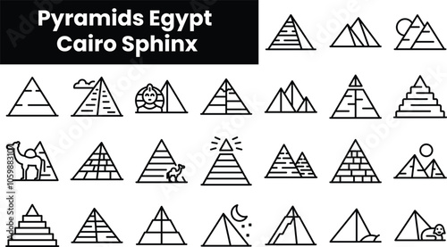 Set of outline pyramids egypt cairo sphinx icons