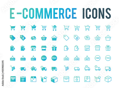 E-commerce online shopping, delivery service, eshop gradient and line icon set