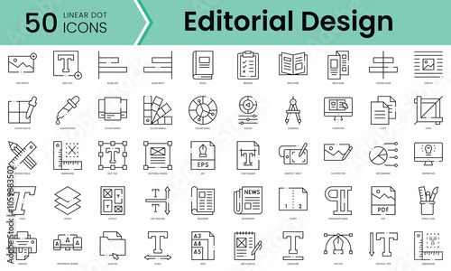 Set of editorial design icons. Line art style icons bundle. vector illustration