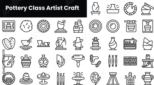 Set of outline pottery class artist craft icons