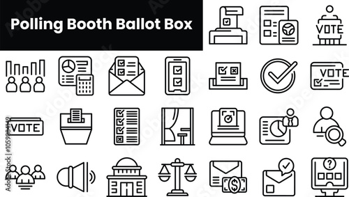 Set of outline polling booth ballot box icons