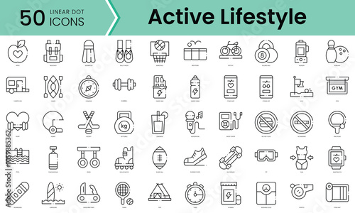 Set of active lifestyle icons. Line art style icons bundle. vector illustration