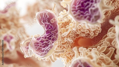 Detailed 3D rendering of a nephron structure, showcasing its intricate components including the glomerulus, tubules, and loop of Henle, essential for kidney function.