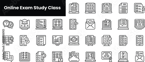 Set of outline online exam study class icons