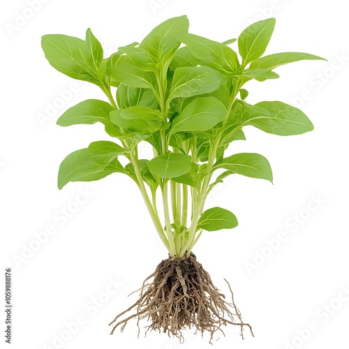 Macro Agnimantha Ayurvedic Herb with Fresh Leaves and Dried Roots on White Background photo