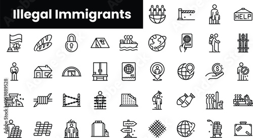 Set of outline illegal immigrants icons