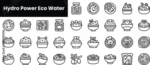 Set of outline hummus food pita icons
