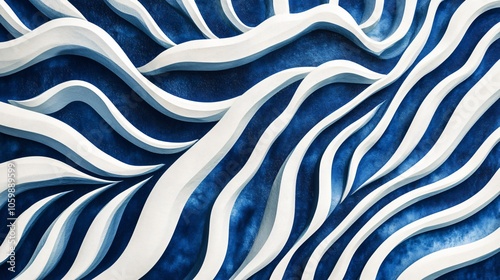 Abstract Blue and White Wavy Pattern