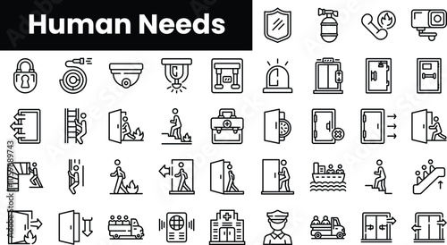Set of outline human evacuation icons
