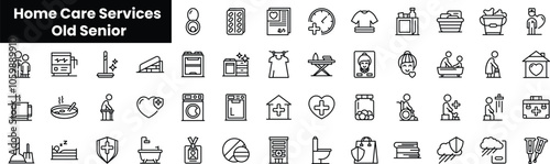 Set of outline home care services old senior icons