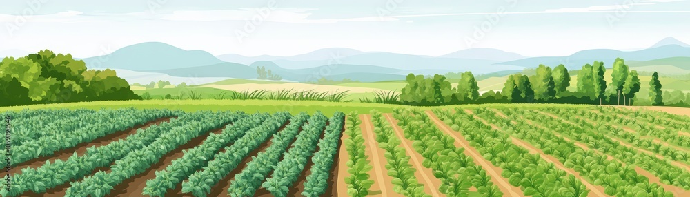 Fototapeta premium Fertile organic land ready for planting, open copy space in the background, flat design illustration