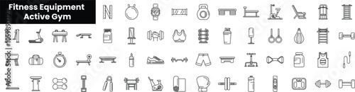 Set of outline fitness equipment active gym icons