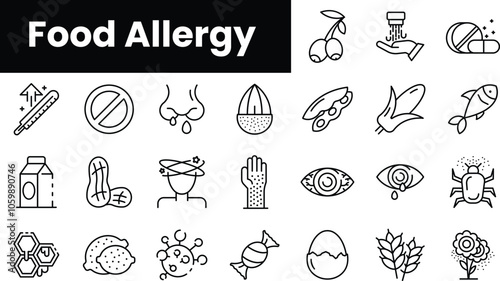 Set of outline food allergy icons