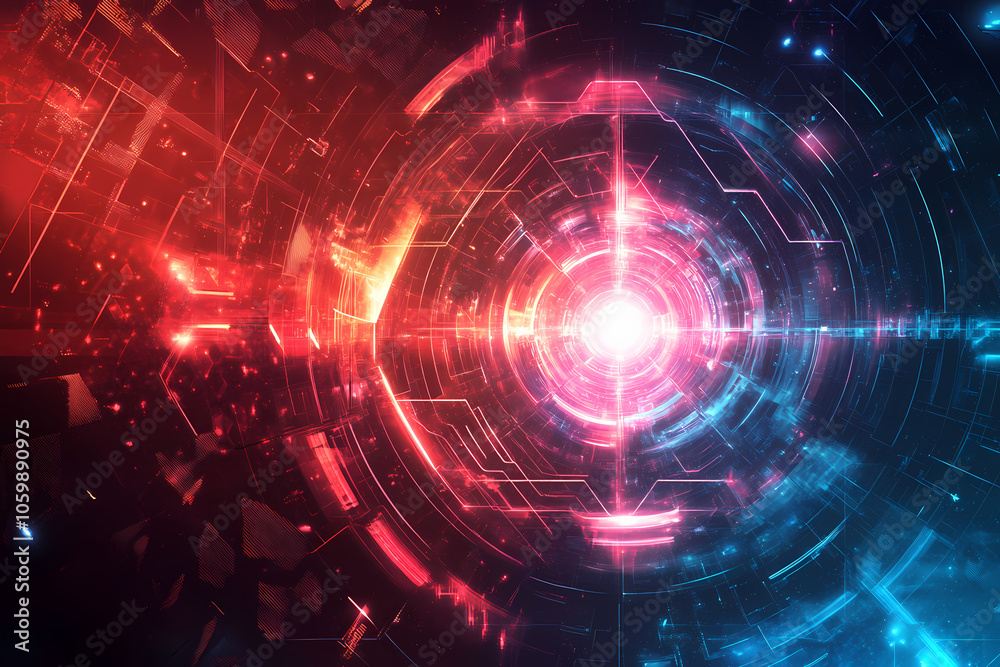 Obraz premium Futuristic hexagonal grid pattern with a vibrant neon glow, ideal for sci-fi themes, technology visuals, and modern digital designs