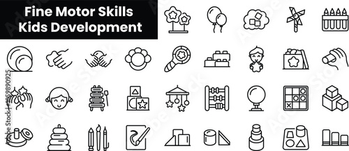 Set of outline fine motor skills kids development icons