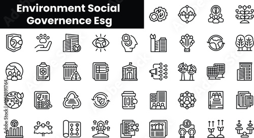 Set of outline environment social governence esg icons