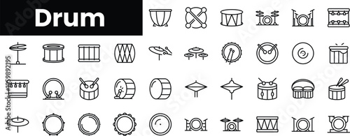 Set of outline drum icons