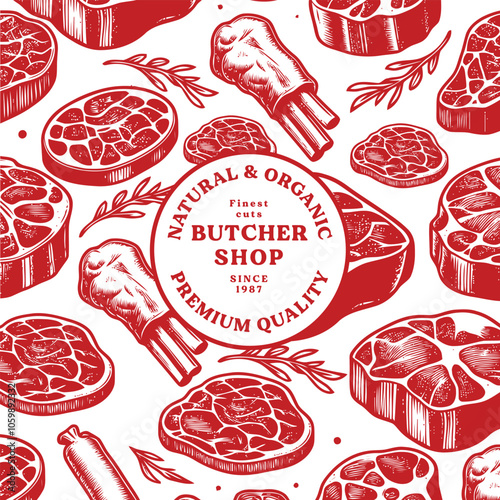 Butcher shop engraved banner design