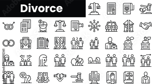 Set of outline divorce icons