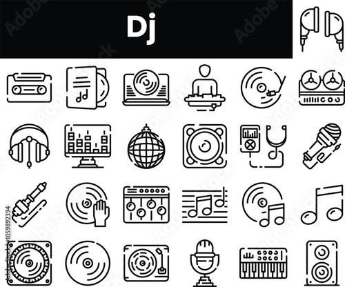 Set of outline dj icons