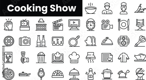 Set of outline cooking show icons