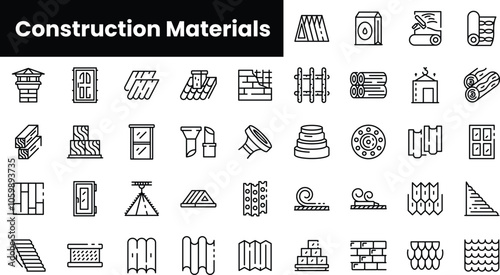 Set of outline construction materials icons