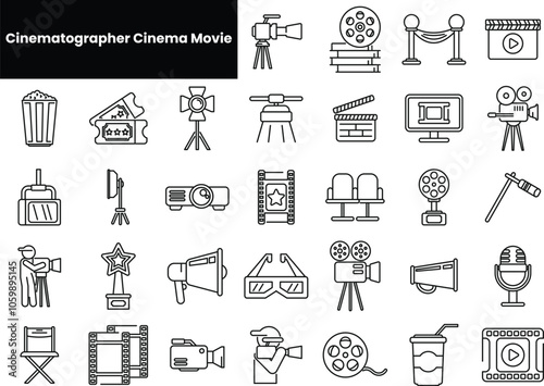 Set of outline cinematographer cinema movie icons
