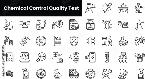 Set of outline chemical control quality test icons