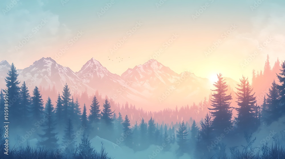 Obraz premium A serene mountain landscape at sunrise, showcasing nature's beauty and tranquility.