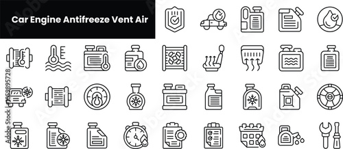 Set of outline car engine antifreeze vent air icons
