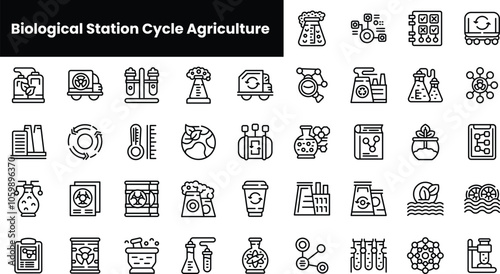 Set of outline biological station cycle agriculture icons
