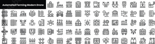 Set of outline automated farming modern drone icons