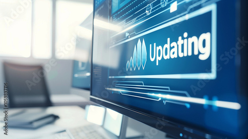  Close-up of computer screen showing software update progress bar with 