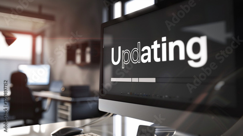  Close-up of computer screen showing software update progress bar with 