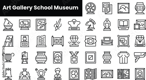 Set of outline art gallery school museum icons