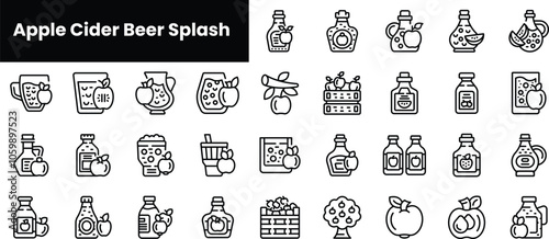 Set of outline apple cider beer splash icons