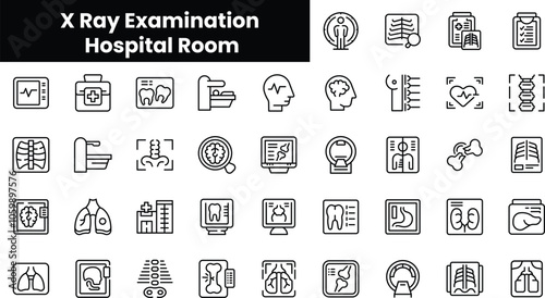 Set of outline x ray examination hospital room icons