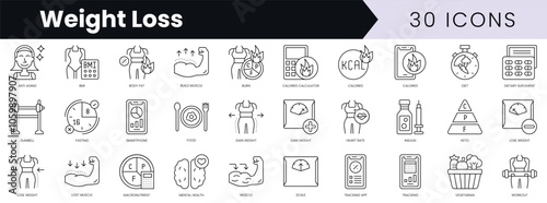 Set of outline weight loss icons. Minimalist thin linear web icon set. vector illustration.