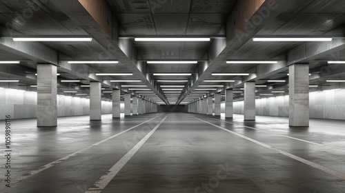 Underground parking facility in contemporary building is vacant. photo