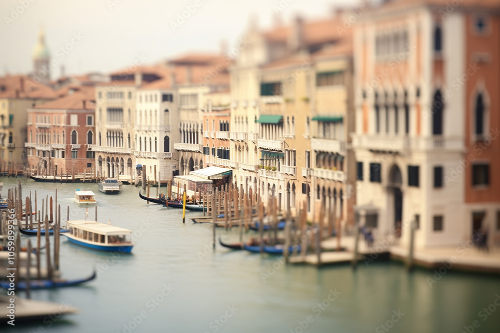 Fototapeta premium Venice canal selective focus tilt-shift illustration concept