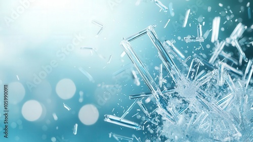 Chemical reaction concept. Crystals forming in organic solution, crystallization process