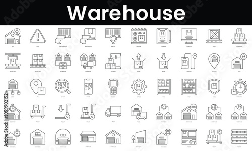Set of outline warehouse icons. Minimalist thin linear web icon set. vector illustration.