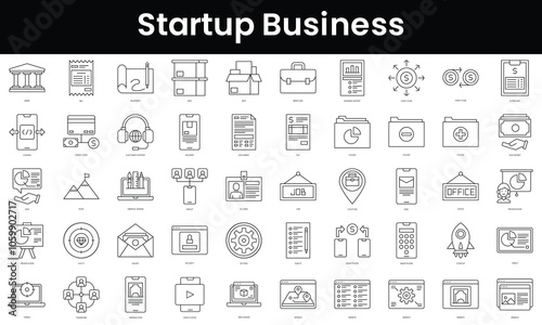 Set of outline startup business icons. Minimalist thin linear web icon set. vector illustration.