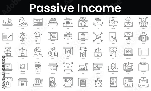 Set of outline passive income icons. Minimalist thin linear web icon set. vector illustration.