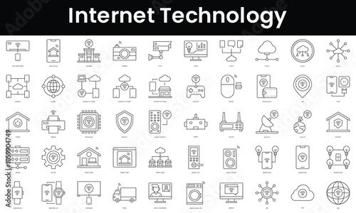 Set of outline internet technology icons. Minimalist thin linear web icon set. vector illustration.