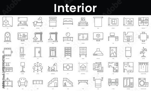 Set of outline interior icons. Minimalist thin linear web icon set. vector illustration.
