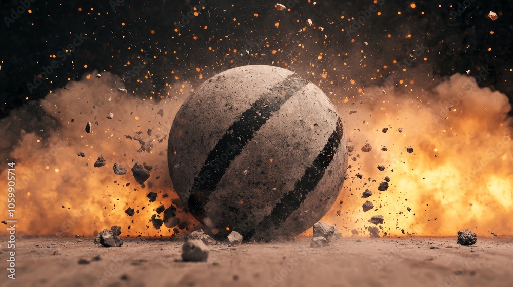 Explosion of a Cricket Ball with Flying Debris Stock Photo | Adobe Stock