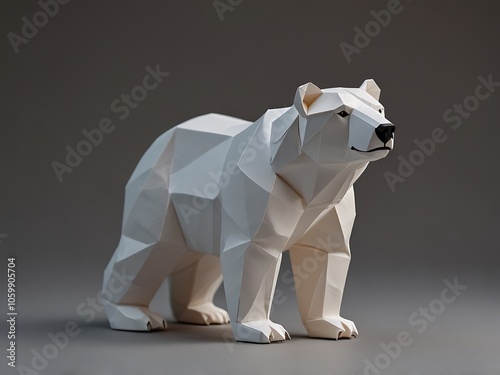 Origami Polar Bear Made from White Paper with Realistic Details photo