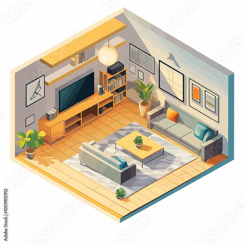 Modern Isometric Home Interior 3D Vector Illustration